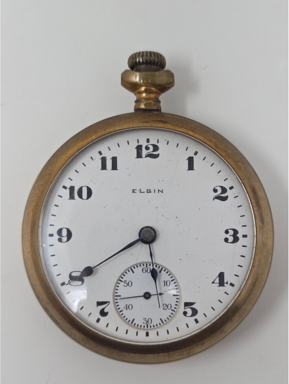Elgin Gold Filled Open Face Pocket Watch White Dial Small Seconds Vintage